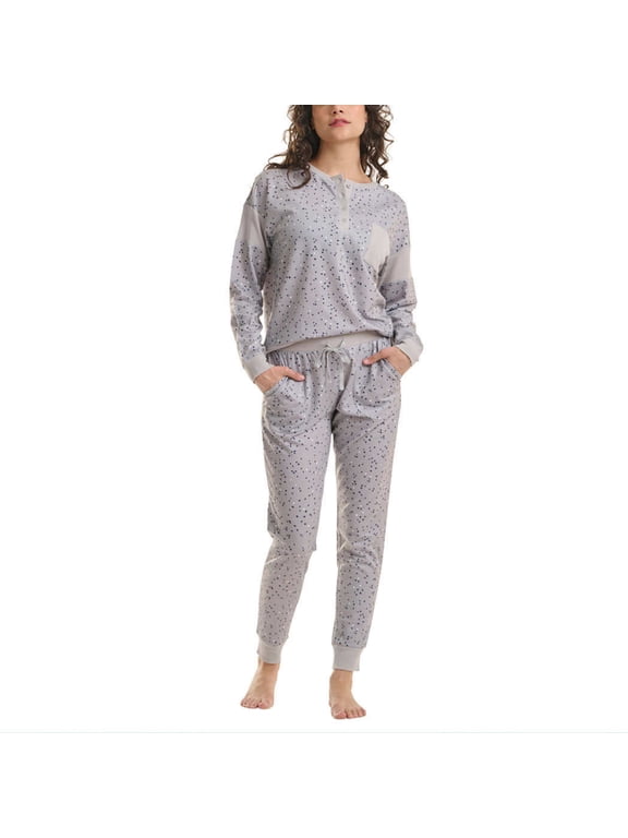 Women's 2-Piece PJ Soft French Terry Top and Pants Lounge Set-Gray / XXL