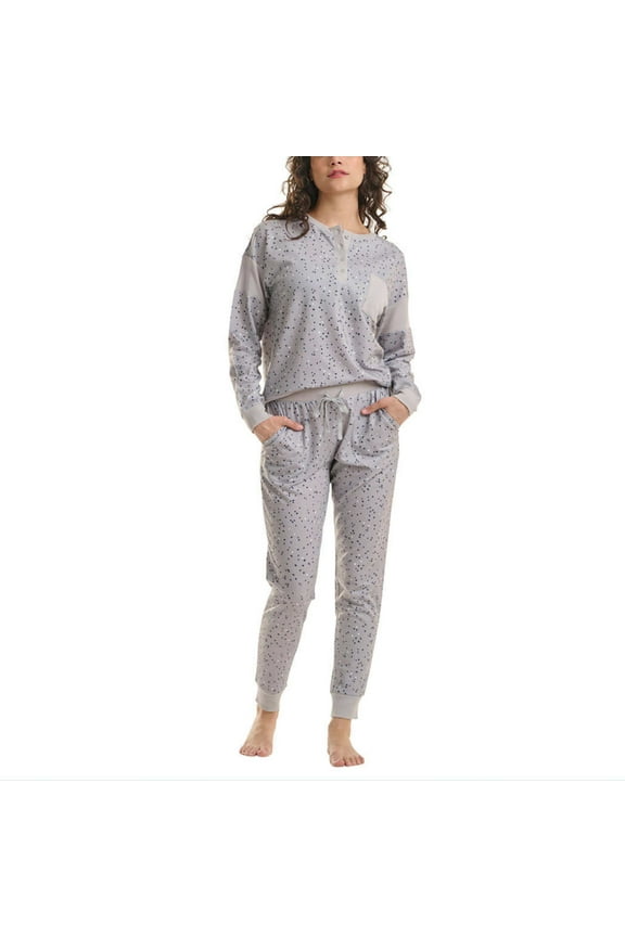 Women's 2-Piece PJ Soft French Terry Top and Pants Lounge Set-Gray / XXL