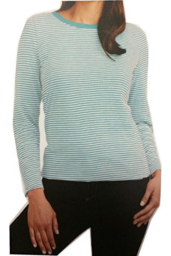 Women's Cerine Slub Stripe Button Back (Large, Aqua Mini Strip)
