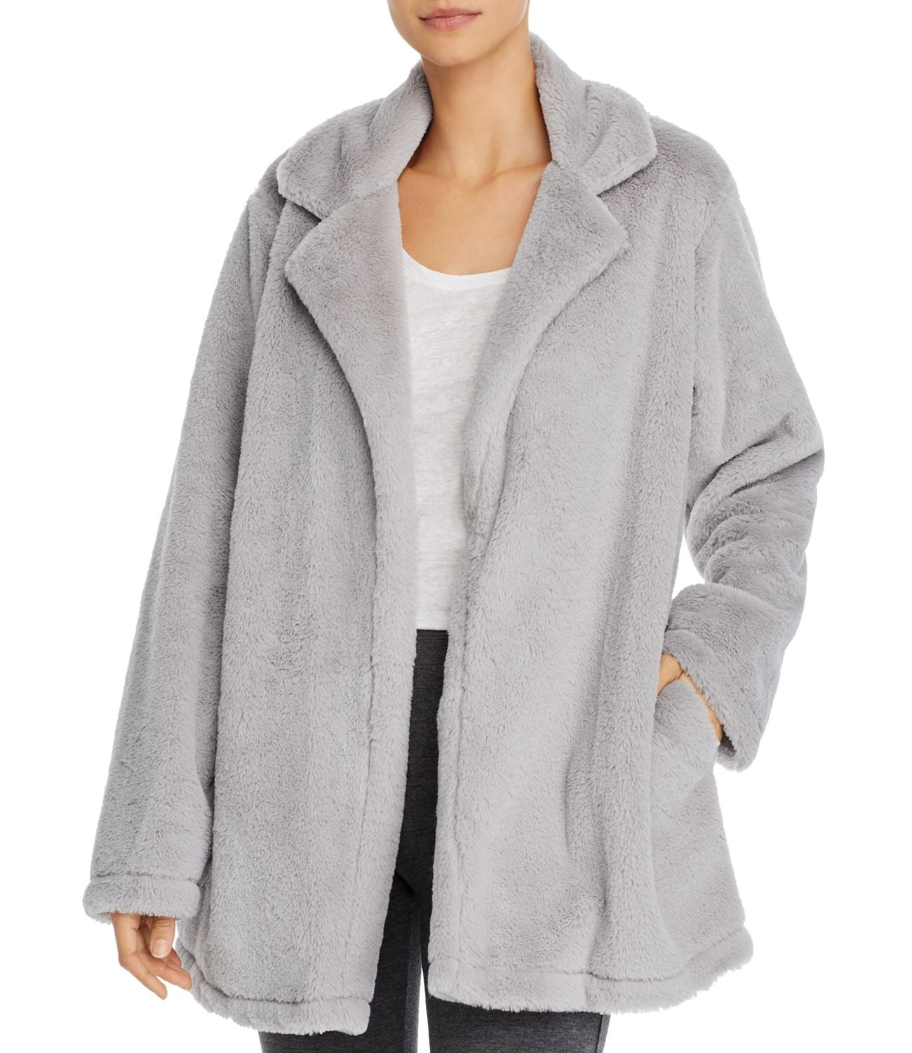 Splendid Women’s Faux Fur Sleep Jacket, Large, Grey