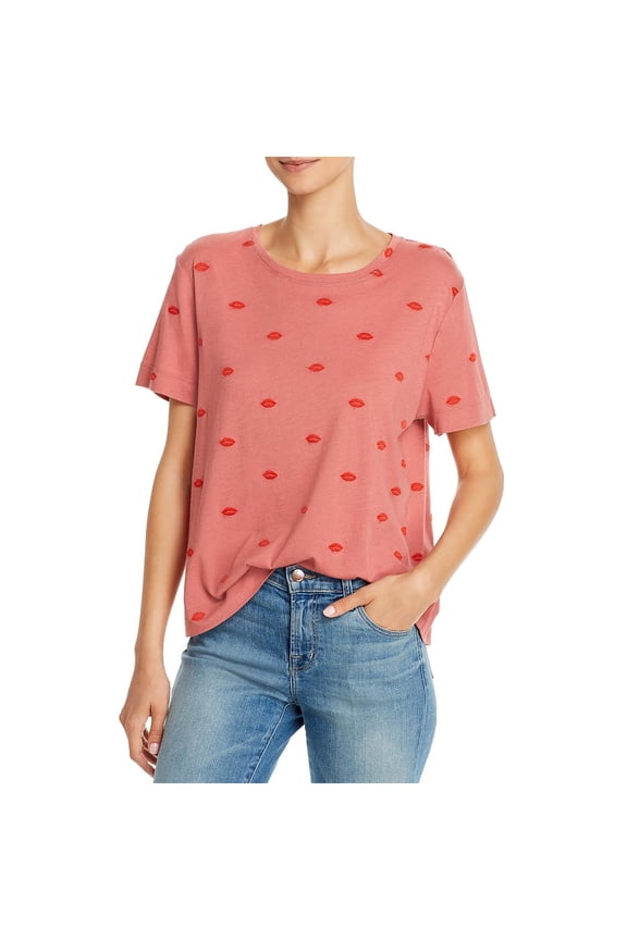 Women's For The Love Of Embroidered Short Sleeves T-Shirt Red Size Medium