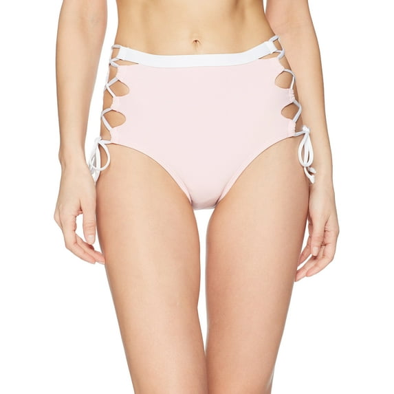 Splendid Women's High Waist Swimsuit Bikini Bottom, Color Blocked Pink, Large