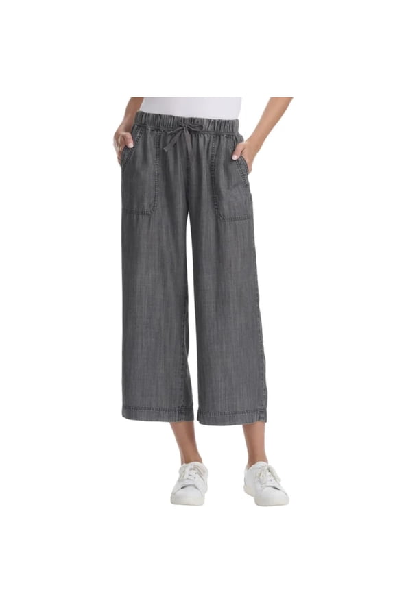 Women's Pull-On Wide Leg Crop Ankle Pant (US, Alpha, Large, Regular, Regular, Black)