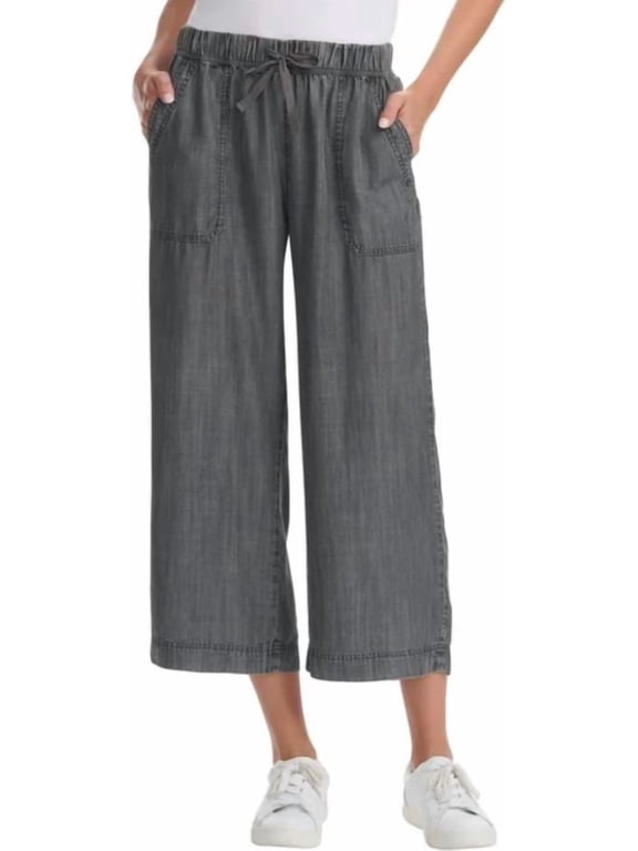 Women's Pull-On Wide Leg Crop Ankle Pant, Black, Medium
