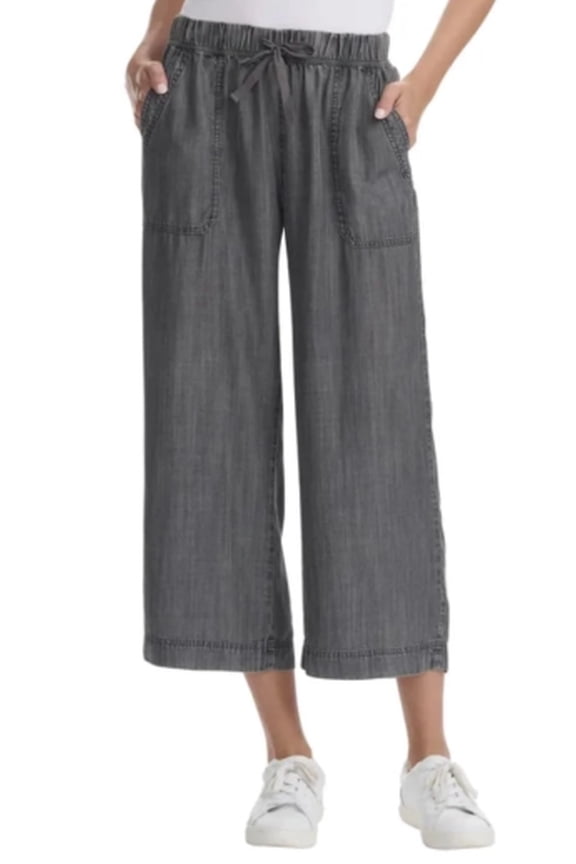 Women's Pull-On Wide Leg Crop Ankle Pant (US, Alpha, Size XS, Regular, Black)