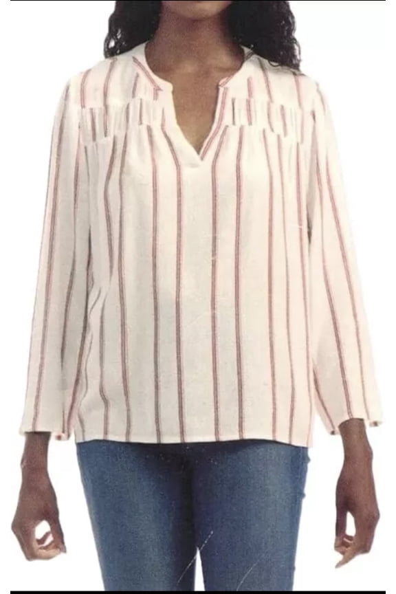 Women's Rayon Linen Striped V-Neck Blouse, XXL
