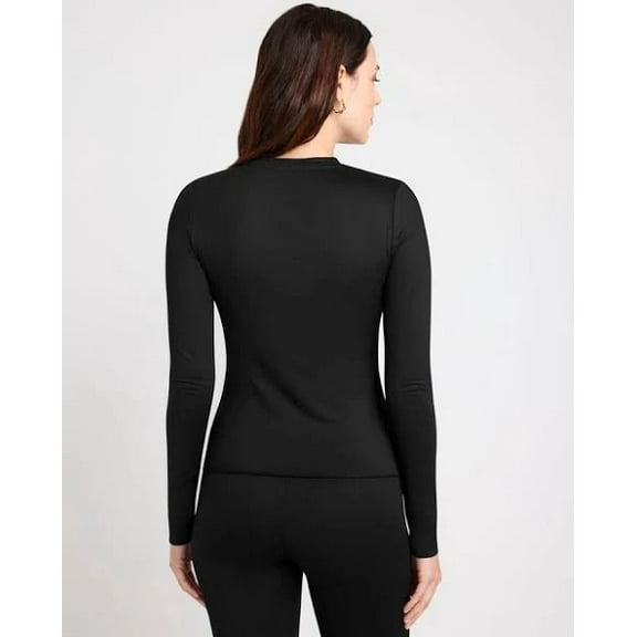 Splendid Women's Ribbed Crew Neck Long Sleeve Tee (Black, XL)