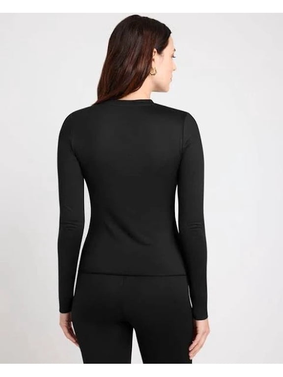 Women's Ribbed Crew Neck Long Sleeve Tee (Black, XL)