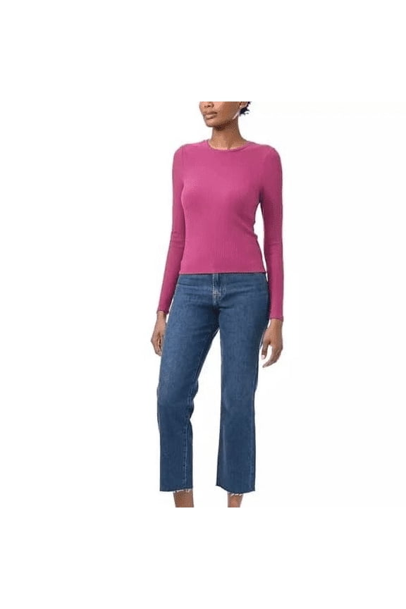Women's Ribbed Crew Neck Long Sleeve Tee (Pink, XL)