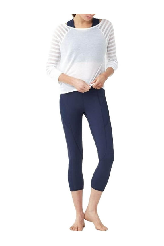 Women's Sheer Stripe Draped Cut-Out 3/4 Sleeve Activewear Fitness Top