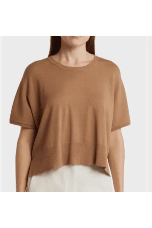 Women's Short Sleeve Knit Top, Tan Medium