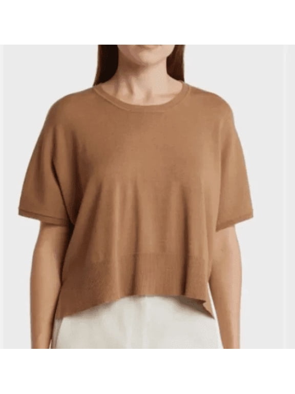 Women's Short Sleeve Knit Top, Tan Medium