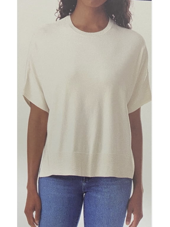 Women's Short Sleeve Sweater, Cream, Large