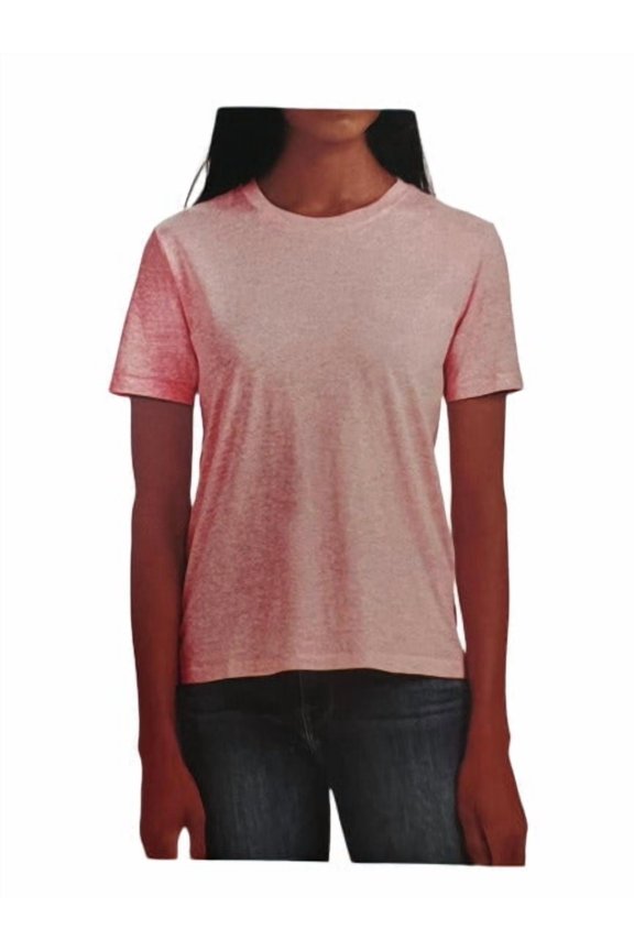 Women's Short Sleeve Top Tee Size: S, Color: Coral Stripe