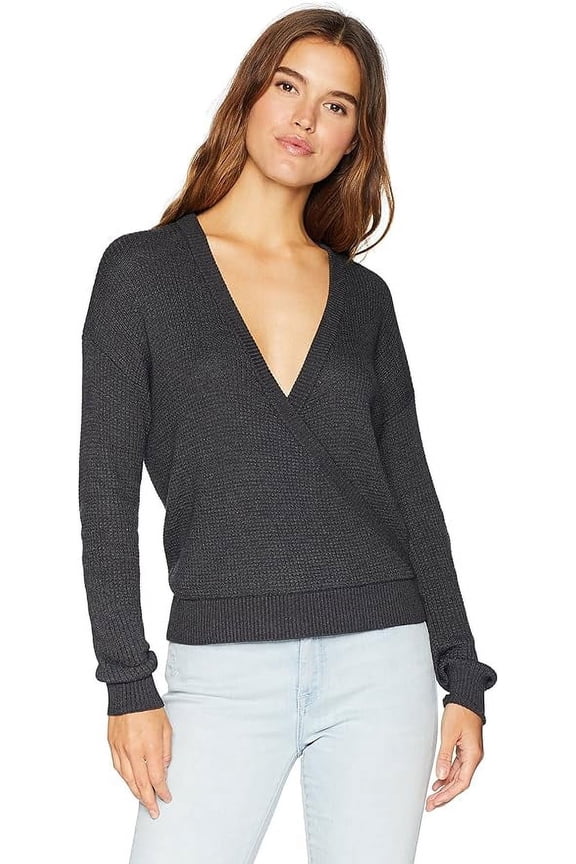 Women's Surplice Front Sweater, Heather Charcoal, Medium