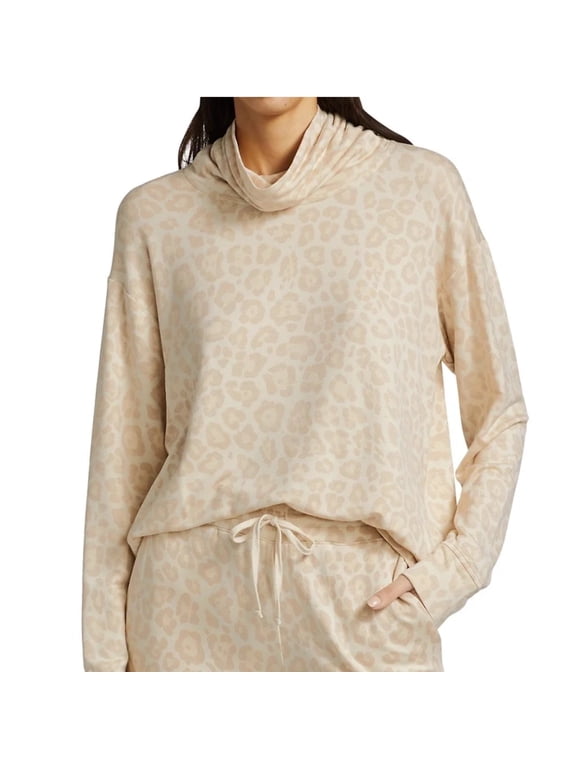 Women's Ultra Soft Leopard Print Cowl Neck Pullover Top Sweatshirt