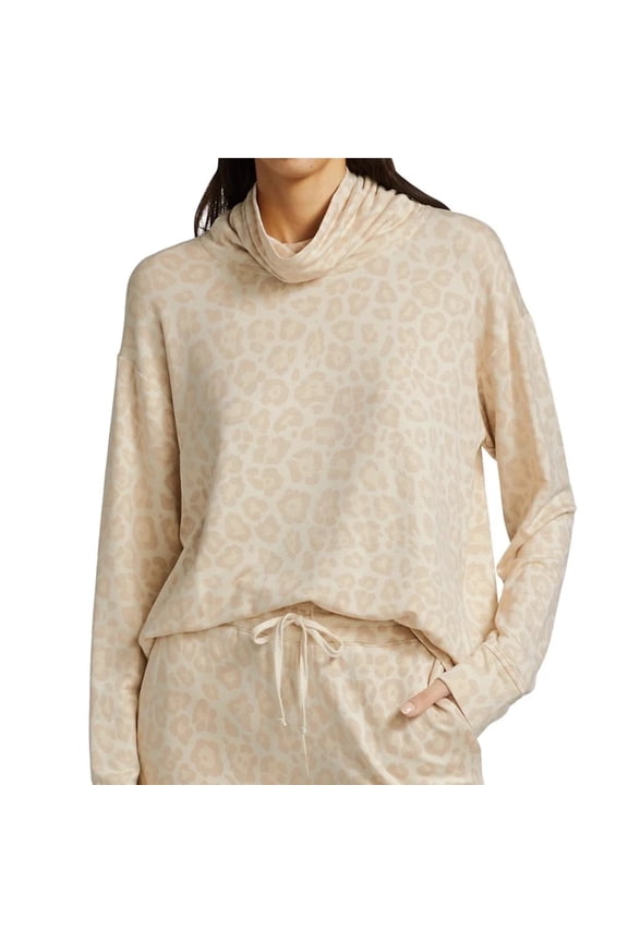 Women's Ultra Soft Leopard Print Cowl Neck Pullover Top Sweatshirt
