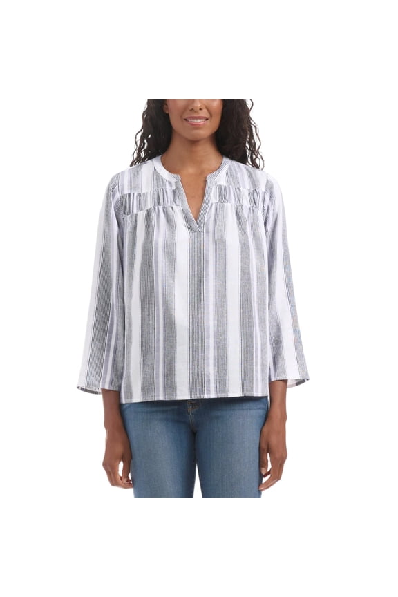 Women's Relaxed Fit Lightweight Denim Blouse Top, White, M