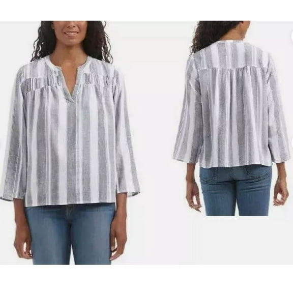 Splendid Women's V-Neck Relaxed Fit Lightweight Denim Blouse Top (White, S)