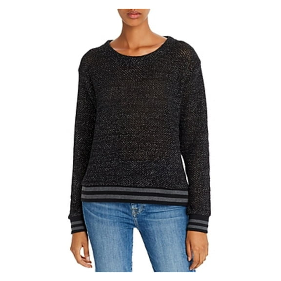 Splendid Womens Contrast Trim Loose Knit Sweatshirt Black S