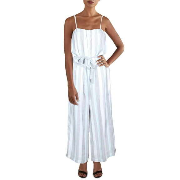 Splendid Womens Linen Belted Jumpsuit Blue L