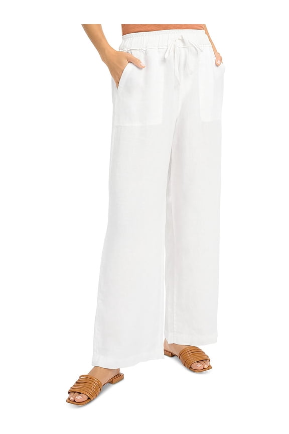 Womens Linen High-Waist Straight Leg Pants