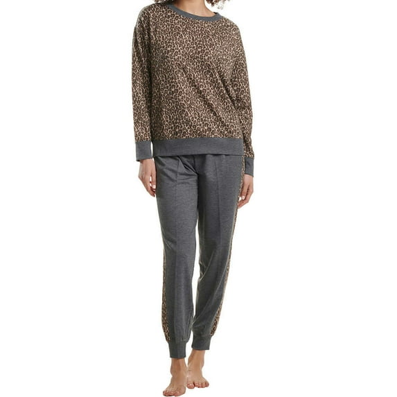 Splendid Womens Long Sleeve Crewneck Top And Jogger Pants 2 Pieces Pajama Set,Lively Leopard,Small