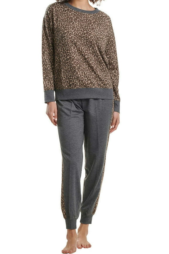 Womens Long Sleeve Crewneck Top And Jogger Pants 2 Pieces Pajama Set,Lively Leopard,Small
