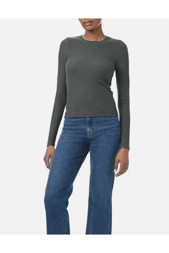 Womens Rib Classic Long Sleeve Crew Neck Tee Green Small