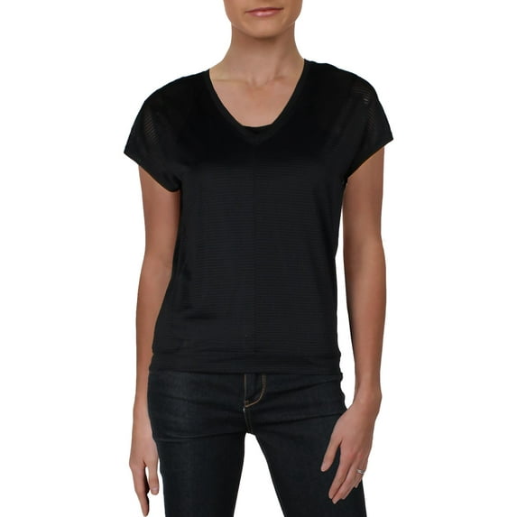 Splendid Womens Sheer V Neck T-Shirt Black L