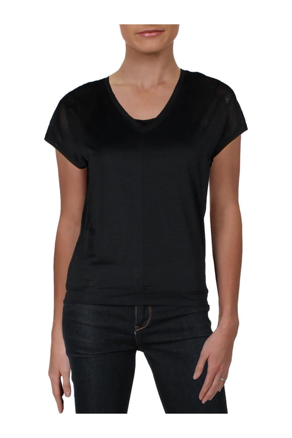 Womens Sheer V Neck T-Shirt Black S