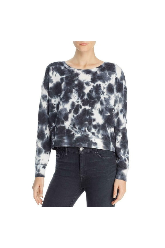 Womens Tie-Dye Waffle Knit Pullover Crop Top Shirt Black Size XL $88