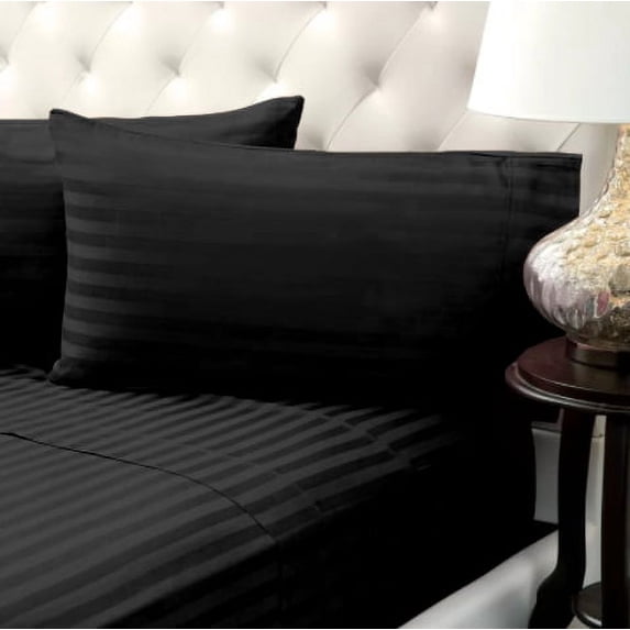 Splendid's Double Brushed Microfiber Super Soft Luxury Bed Sheet Set - Wrinkle Resistant - RV/Camper Short Queen Size - 60 x 75 (Stripe Black)