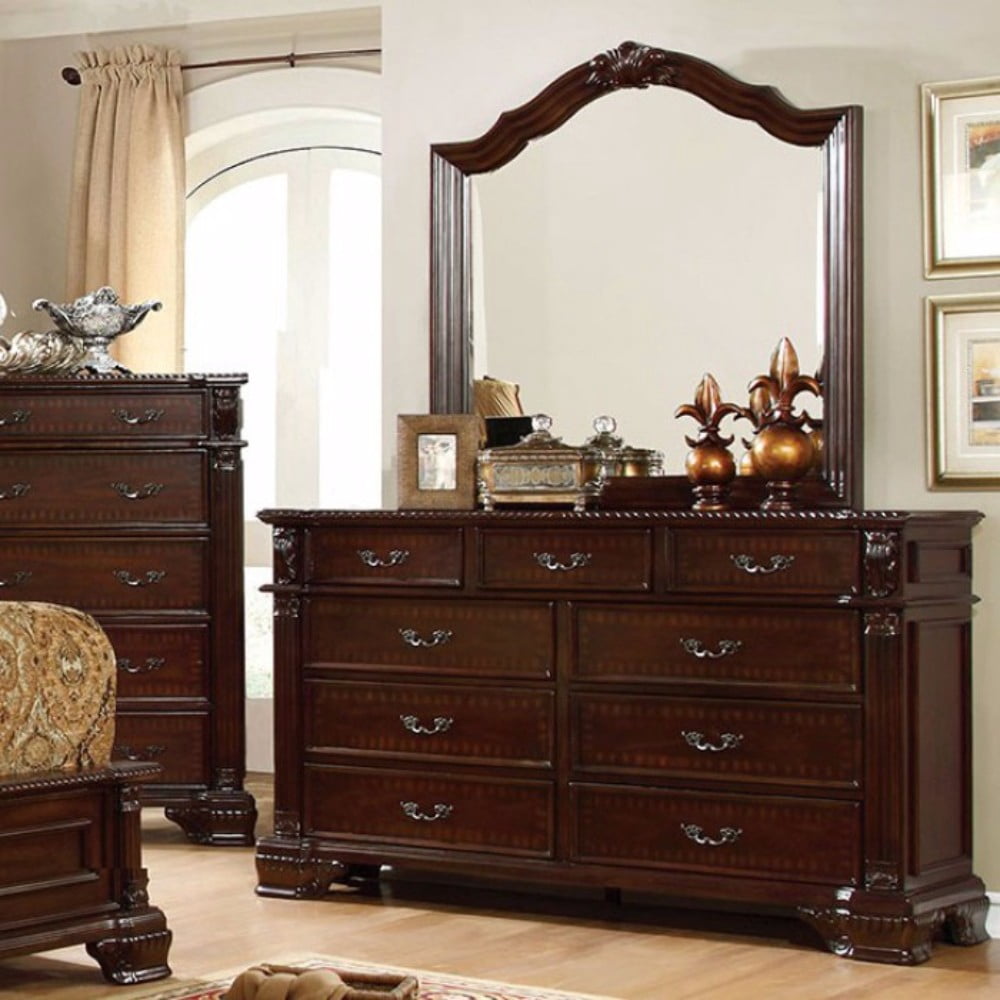 Splendidly Carved Wooden Dresser In Transitional Style, Brown Cherry - Walmart.com