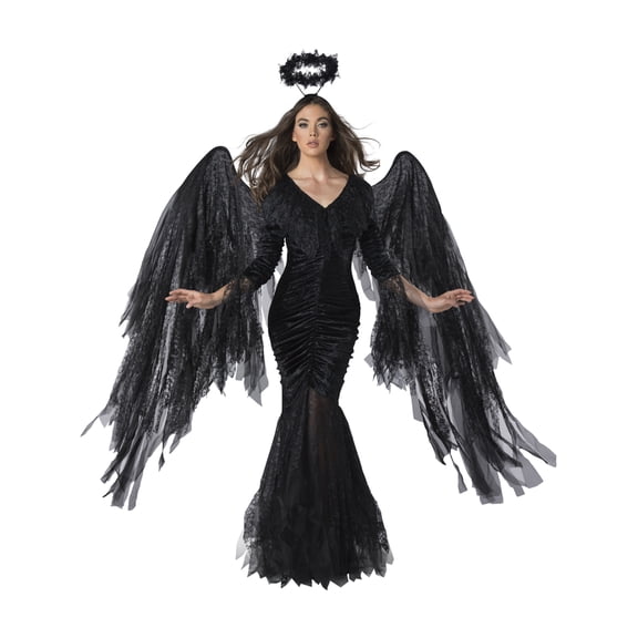 Splendiferous Costumes Fallen Heavenly Angel Women's Halloween Fancy-Dress Costume with Blackened Wings for Adult, S (4-6)