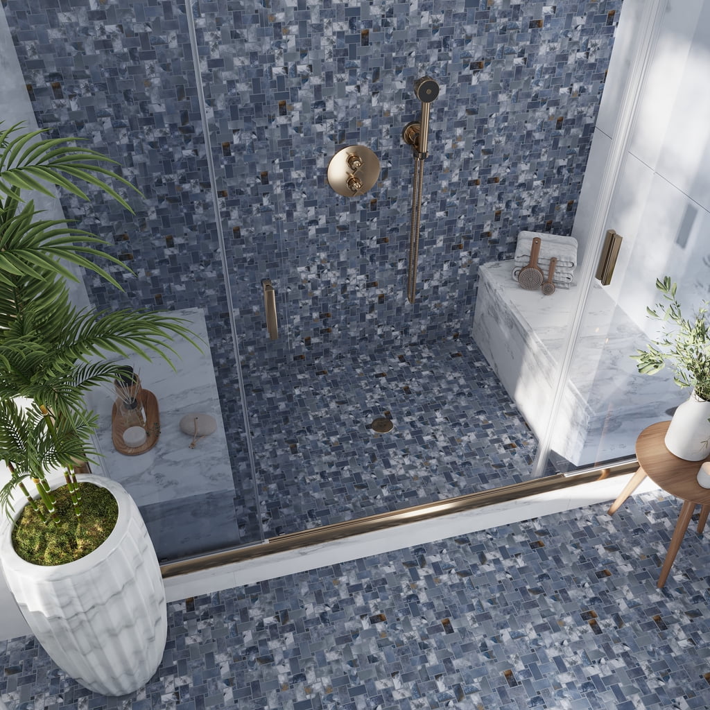 Splendor 11.81'' Matte Blue Porcelain Mosaic Tile Sheet