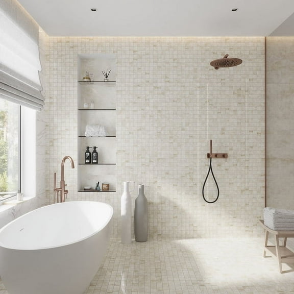 Splendor 12 x 12 in. Lappato Light Cream Beige Porcelain Mosaic Wall and Floor Tile (4.84 sq ft/case) - 5 Pack