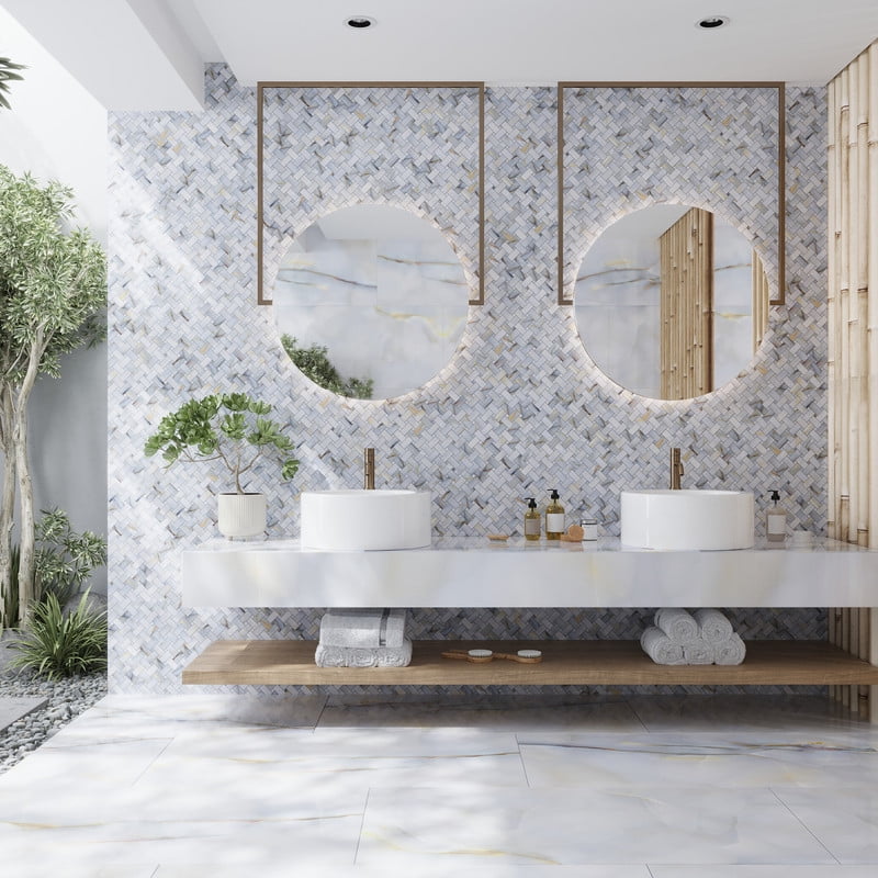 Splendor 12x12 Turchese Porcelain Mosaic Onyx Basketweave Wall and Floor Tile (4.84 sq ft/case) - 5 Pack