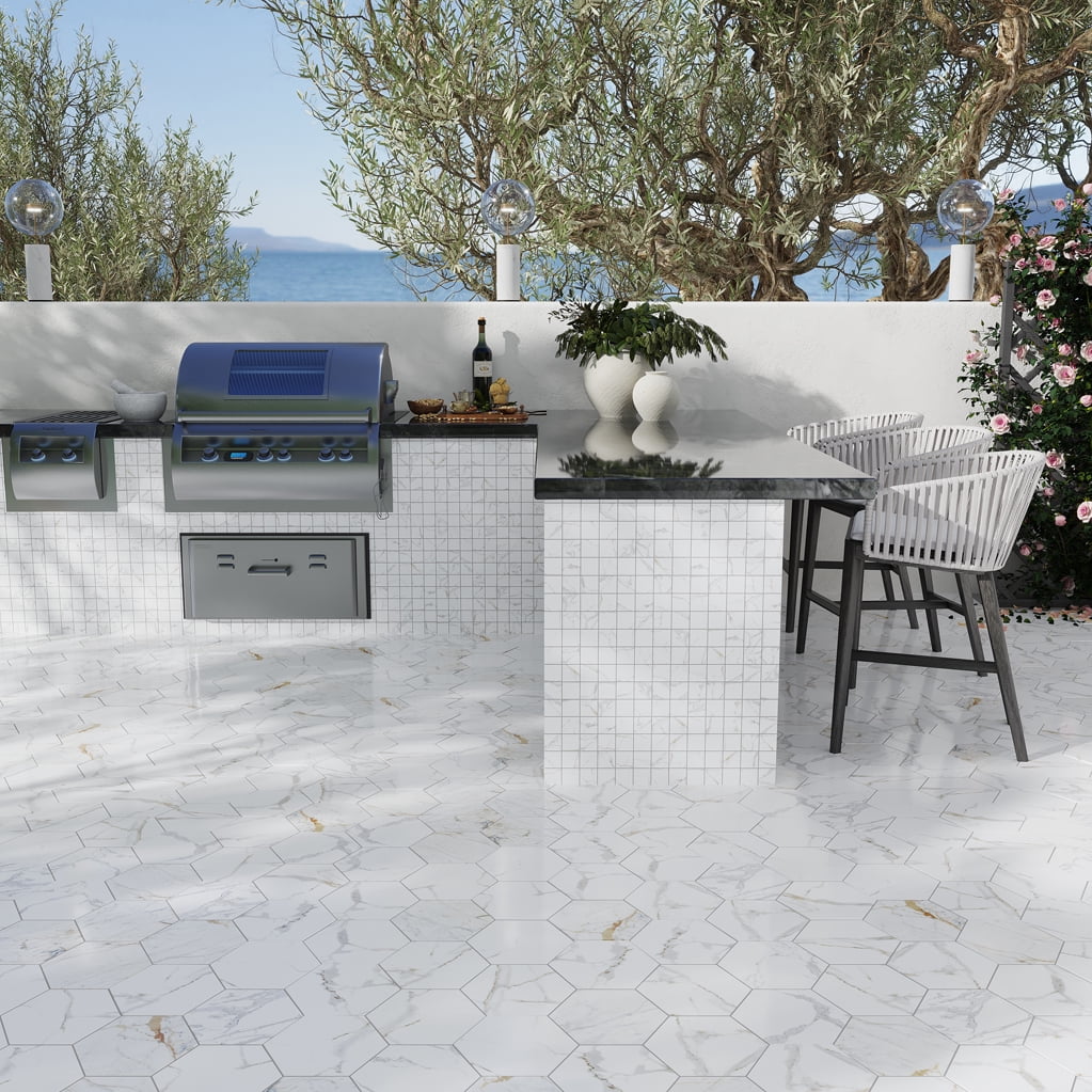 Splendor Matte White Porcelain Hexagon Tile for Wall and Floor