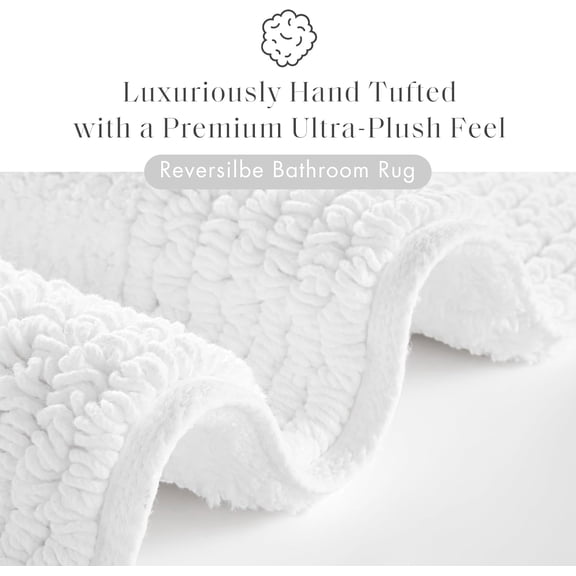 Splendor Reversible 100% Cotton Tufted Bathroom Rug-3000 GSM Hotel Quality Luxurious Plush Medium Pile Bath Mat Absorbent, Quick Dry, Shower Room Décor, 24x44 White
