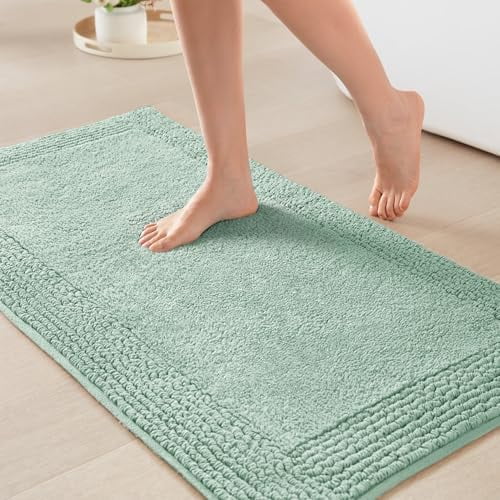 Splendor Reversible 100% Cotton Tufted Bathroom Rug-3000 GSM Hotel Quality Luxurious Plush Medium Pile Bath Mat Absorbent, Quick Dry, Shower Room Décor, 17x24 Green