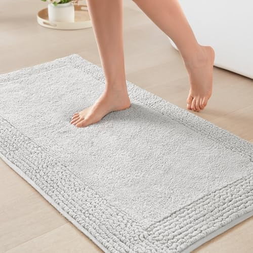 Splendor Reversible 100% Cotton Tufted Bathroom Rug-3000 GSM Hotel Quality Luxurious Plush Medium Pile Bath Mat Absorbent, Quick Dry, Shower Room Décor, 17x24 Grey