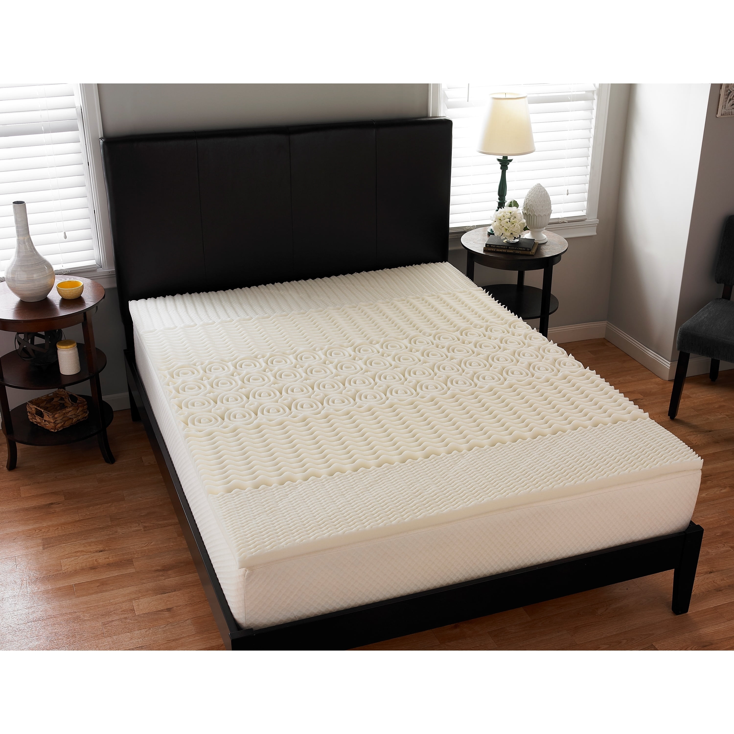 Full Size White Memory Foam Mattress Topper with Eggcrate Design
