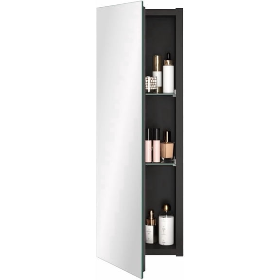 Spliceable Modular Bathroom  Cabinet with Soft Close Doors with Glass  Both Sides, Reversible Wall Mounted Mirror (28" L x 10" W)