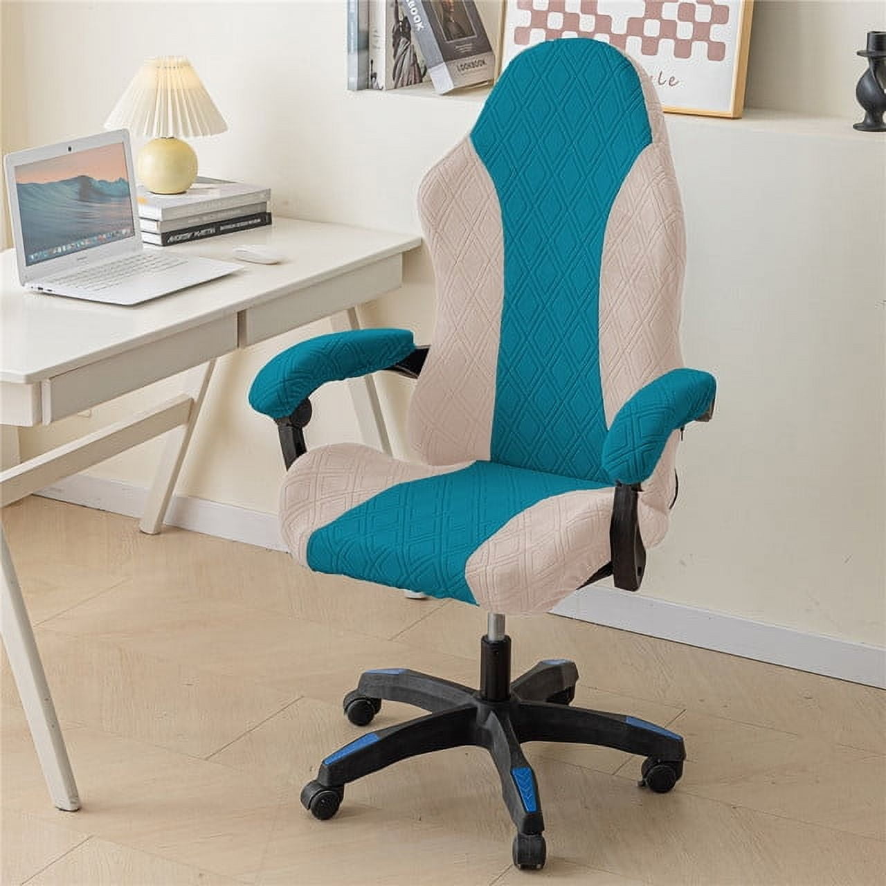 Nvzi Gaming Chair Cover Cat Scratch Proof Jacquard Soft Spandex Gaming Chair Slipcovers Arms Attached Washable for Office Chair Blue Multicolor