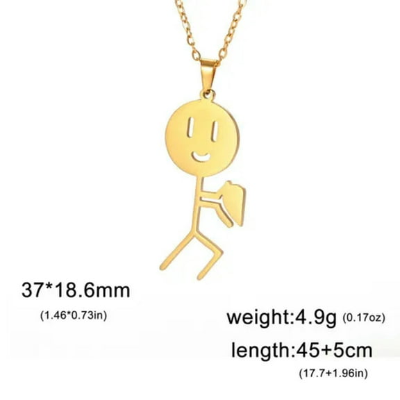 Splicing Heart Stickman Pendant Necklace Women Men Cute Stainless Steel Jewelry