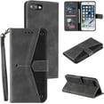 thumbnail image 1 of Splicing PU Leather Case for iPhone SE(5G) 2022 iPhone 7 iPhone 8 iPhone SE 2020, Retro Vintage Durable Flip Folio Wallet Cover with Magnetic Closure Kickstand Card Slots - Gray, 1 of 14