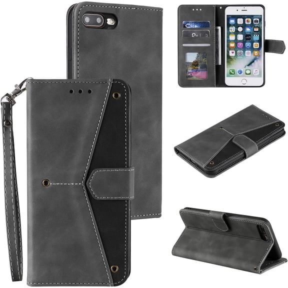 Splicing PU Leather Case for iPhone SE(5G) 2022 iPhone 7 iPhone 8 iPhone SE 2020, Retro Vintage Durable Flip Folio Wallet Cover with Magnetic Closure Kickstand Card Slots - Gray