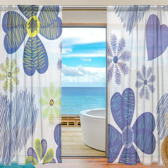 Splicing Pattern Abstract Flower Semi Sheer Curtains Window Voile Drapes Panels Treatment-55X84in for Living Room Bedroom Kids Room