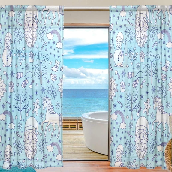 Splicing Pattern Christmas Pattern Festive Elements Semi Sheer Curtains Window Voile Drapes Panels Treatment-55X84in for Living Room Bedroom Kids Room